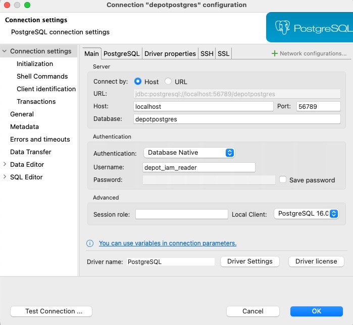 "Depot AWS SSM tunnel started and psql connected"