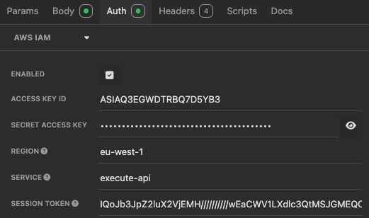 Providing AWS IAM Authentication details